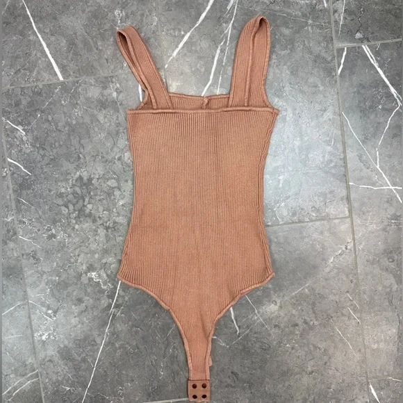 And Now This Tan Ribbed Square Neck Bodysuit Women’s Size S - Picture 3 of 6